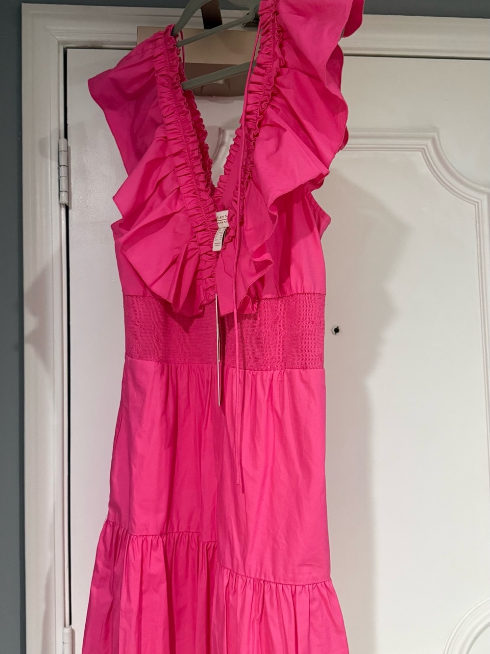 Adrianna Papell Bright Pink Ruffle-Trim Cotton Dress size 10 - Picture 4 of 5